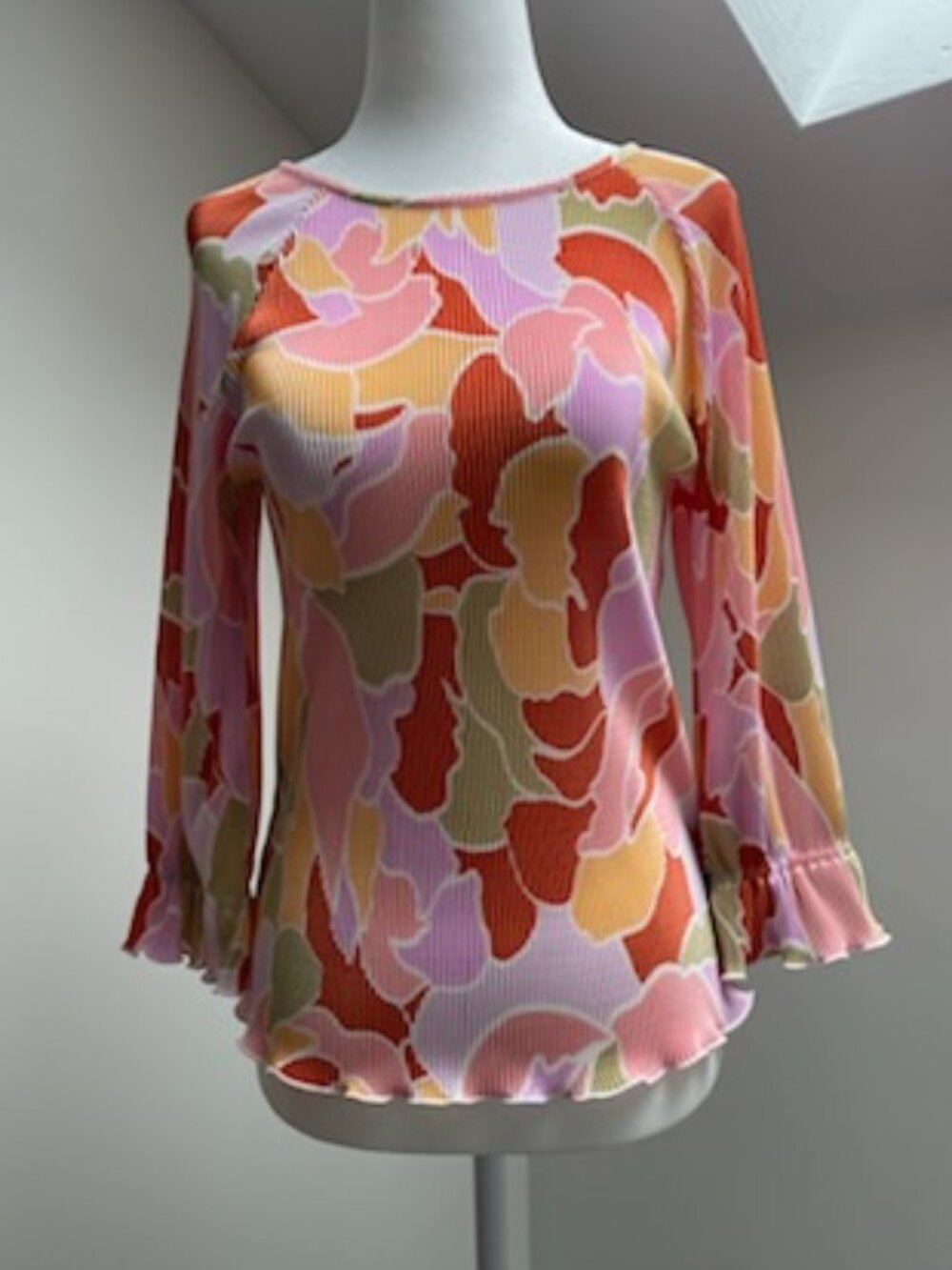 Halogen Pleated Multicolored Scoop Neck Top (XS)